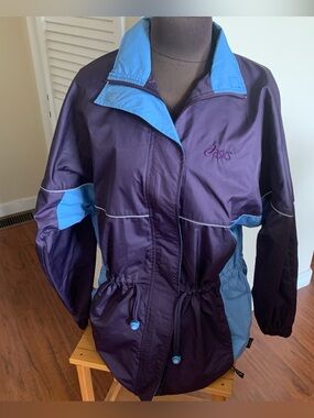 Asics Women's Purple & Light Blue Windbreaker Jacket, with cinched waist